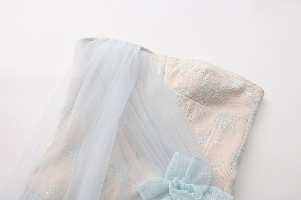 Light Blue Fishbone Lace Dress