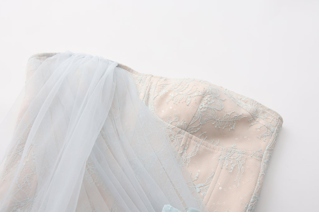 Light Blue Fishbone Lace Dress