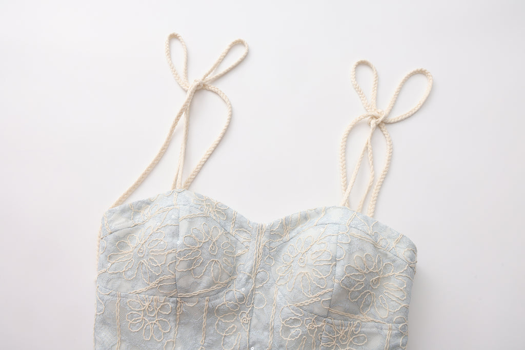 Blue Rattan Shoulder Strap A-line Dress