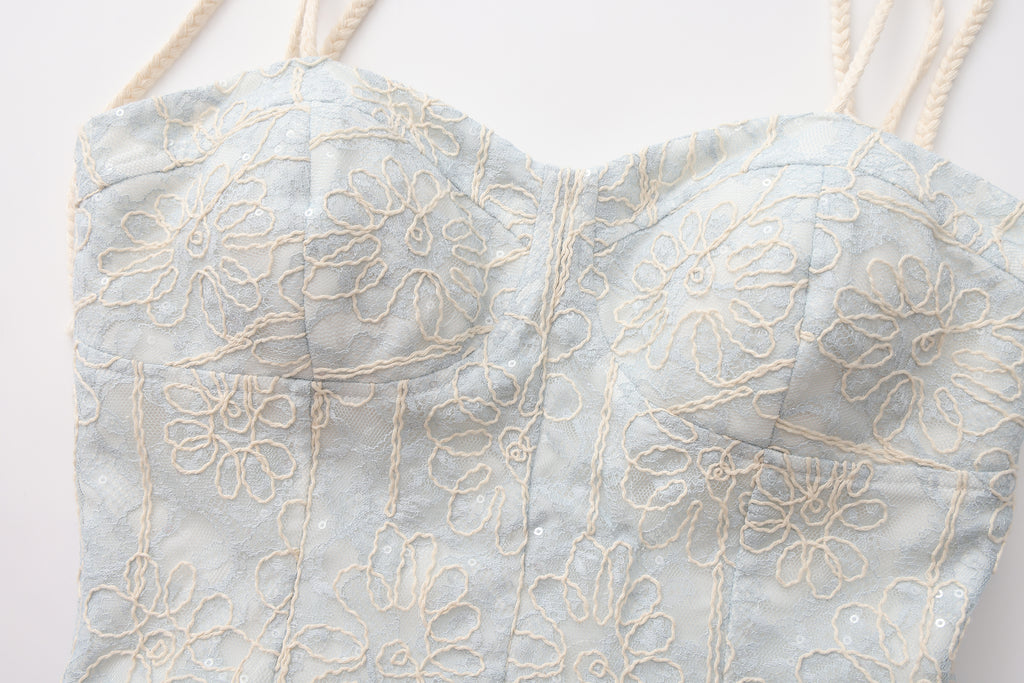 Blue Rattan Shoulder Strap A-line Dress