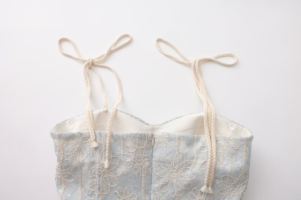 Blue Rattan Shoulder Strap A-line Dress