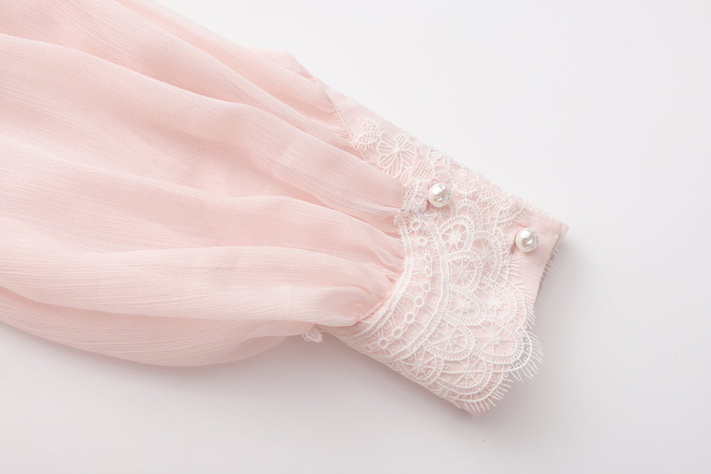 Pink Shimmering Iris-Patterned Long-Sleeved Top