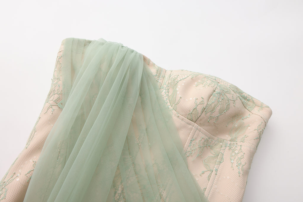 Water Green Fishbone Lace Dress