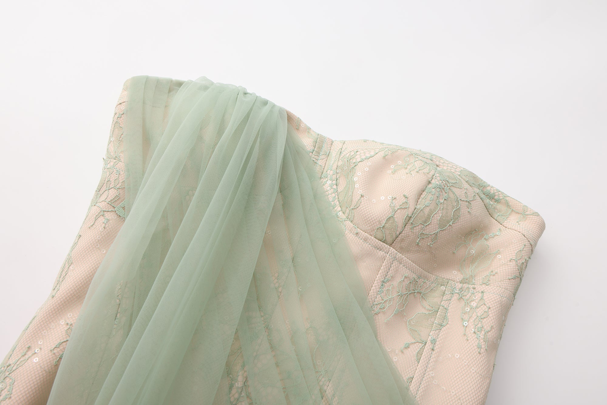 Water Green Fishbone Lace Dress