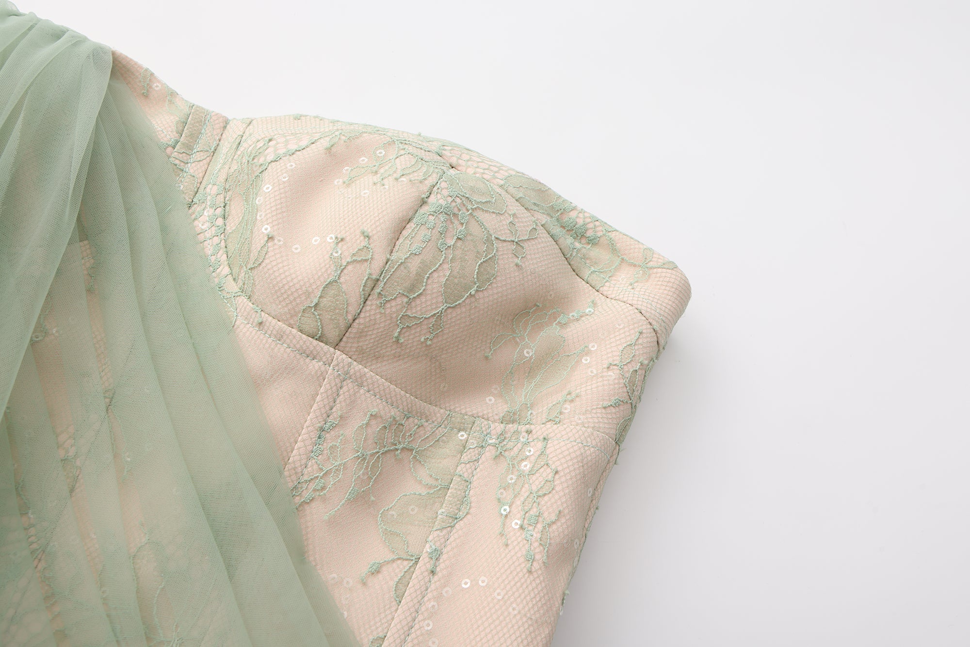 Water Green Fishbone Lace Dress