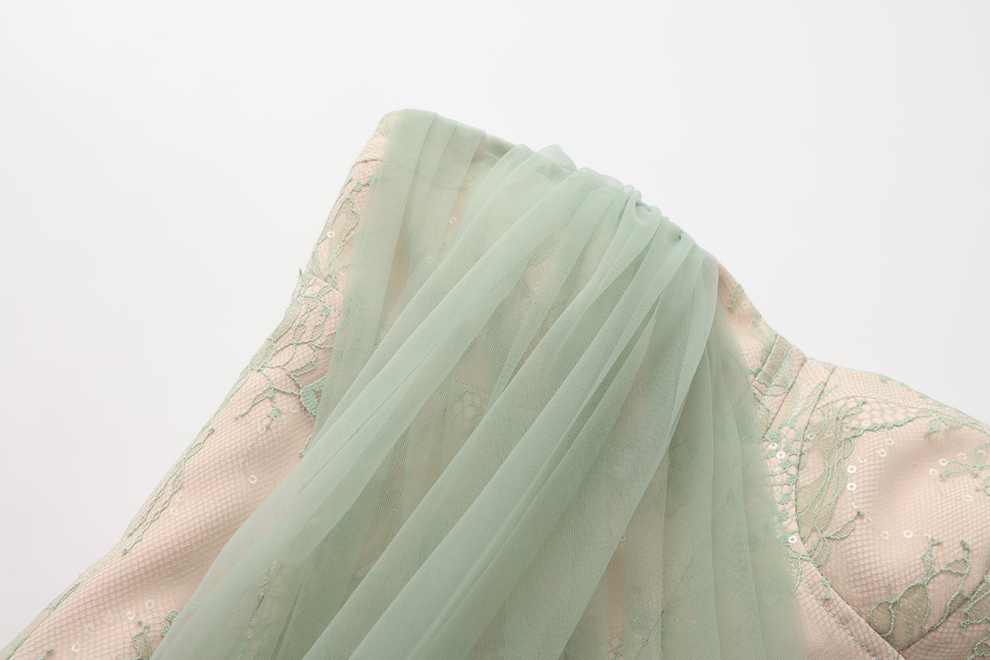 Water Green Fishbone Lace Dress