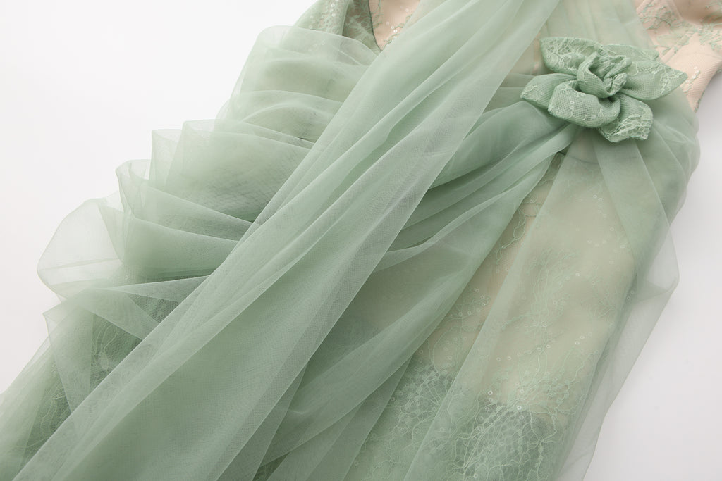 Water Green Fishbone Lace Dress