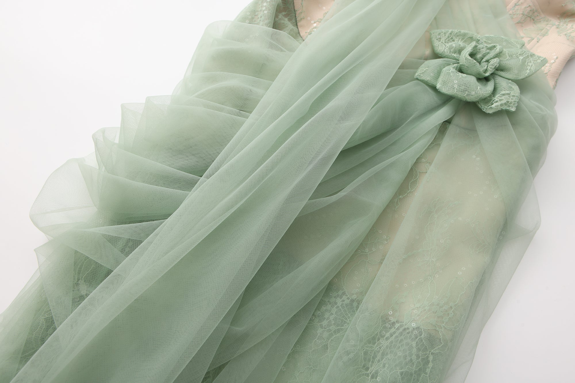 Water Green Fishbone Lace Dress