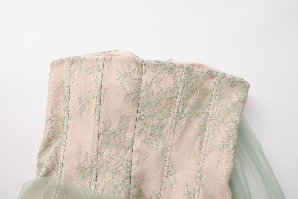 Water Green Fishbone Lace Dress