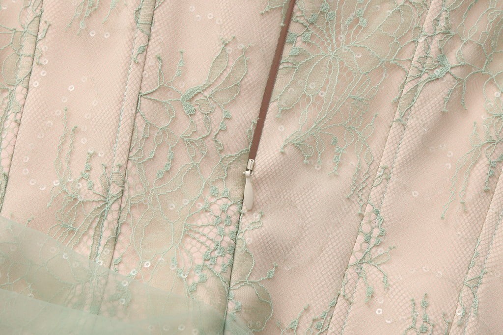 Water Green Fishbone Lace Dress