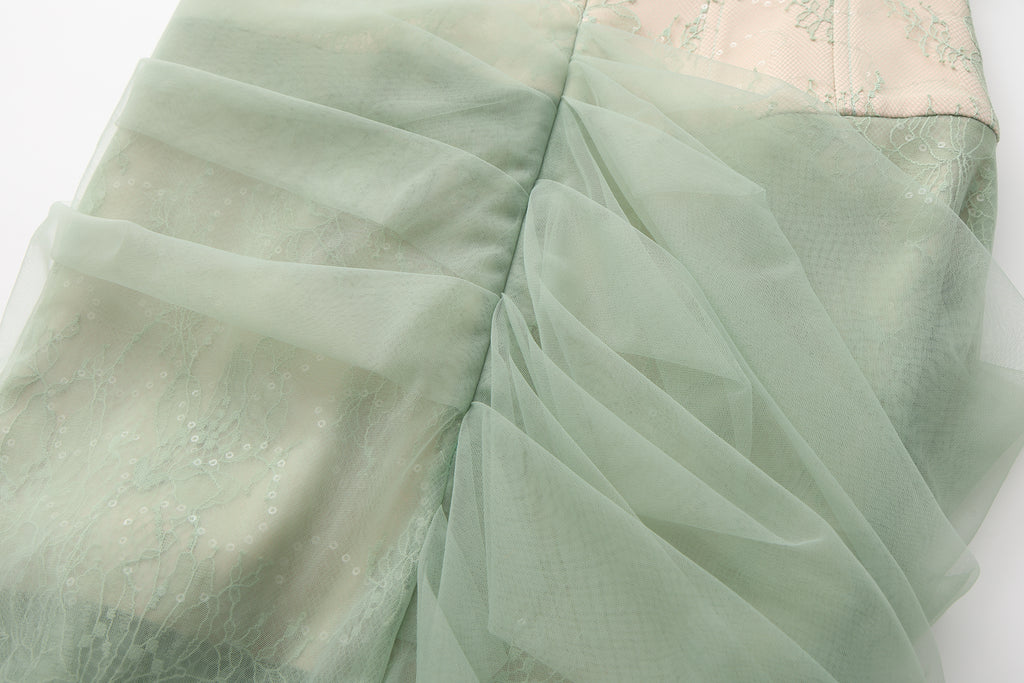 Water Green Fishbone Lace Dress