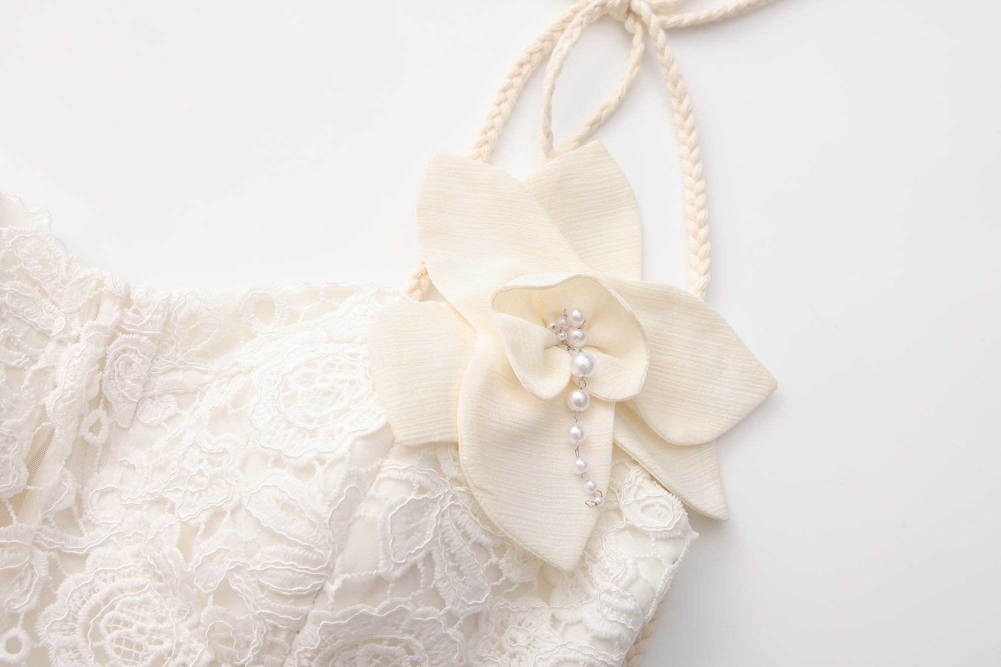 White Rattan Woven Shoulder Strap A-line Dress