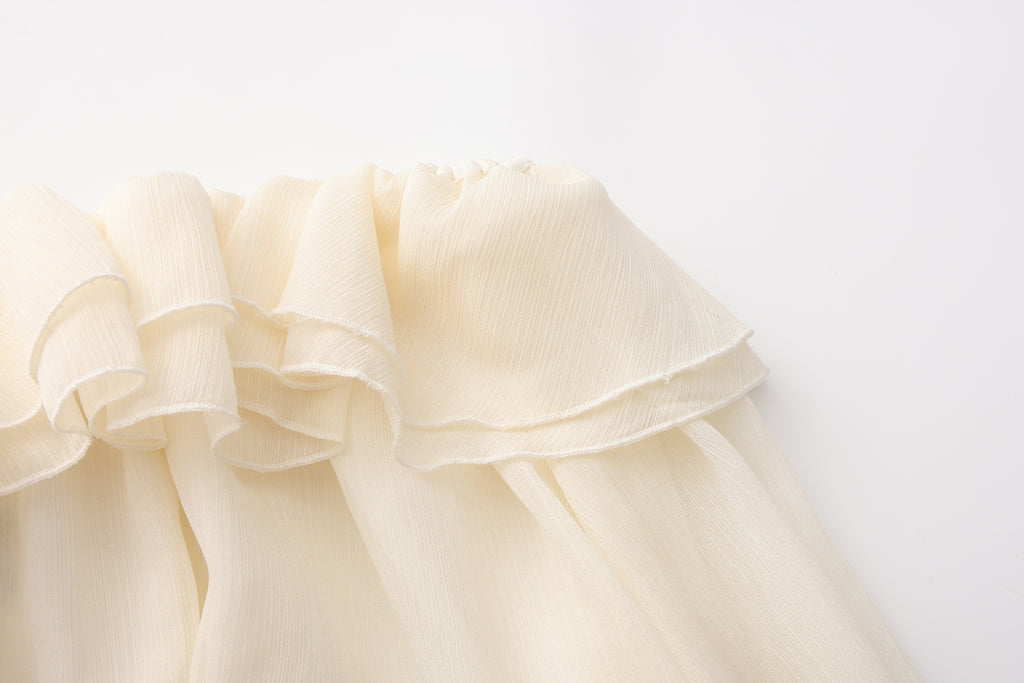 Yellow Shimmering Iris-Patterned Long-Sleeved Top