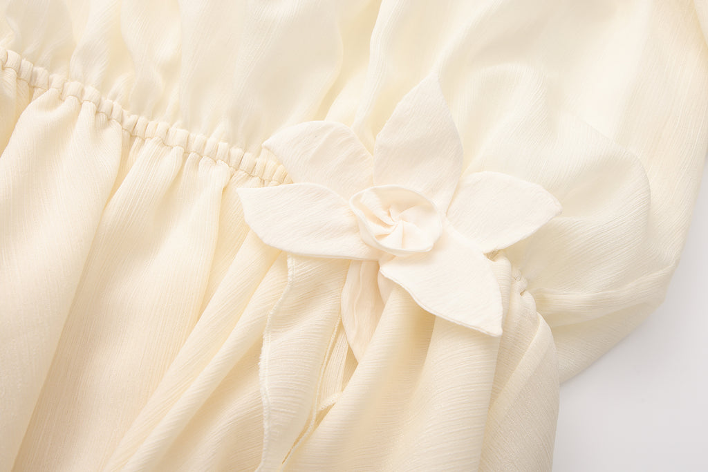 Yellow Shimmering Iris-Patterned Long-Sleeved Top