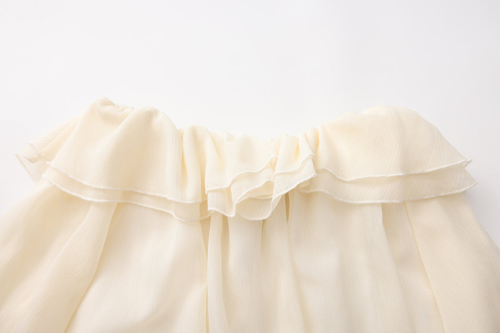 Yellow Shimmering Iris-Patterned Long-Sleeved Top