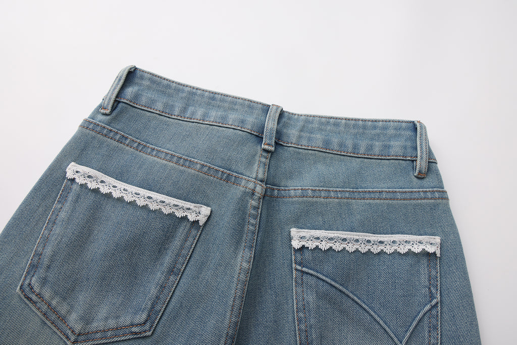 Flared Jeans With Lace Pockets