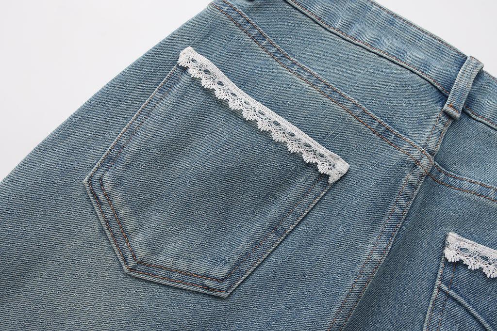Flared Jeans With Lace Pockets