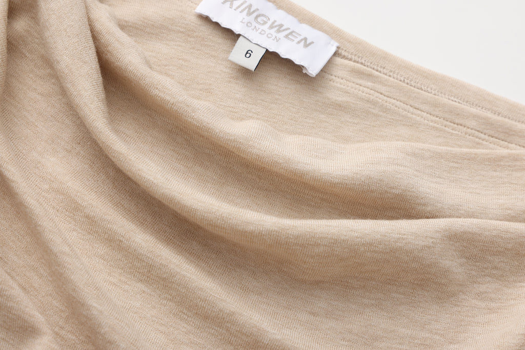Light Camel One-Shoulder Iris Floral Knit Top