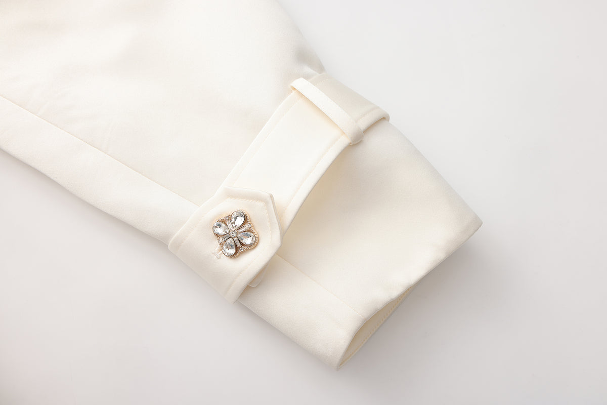 White Stand Collar Double-Breasted Chain Trench Coat