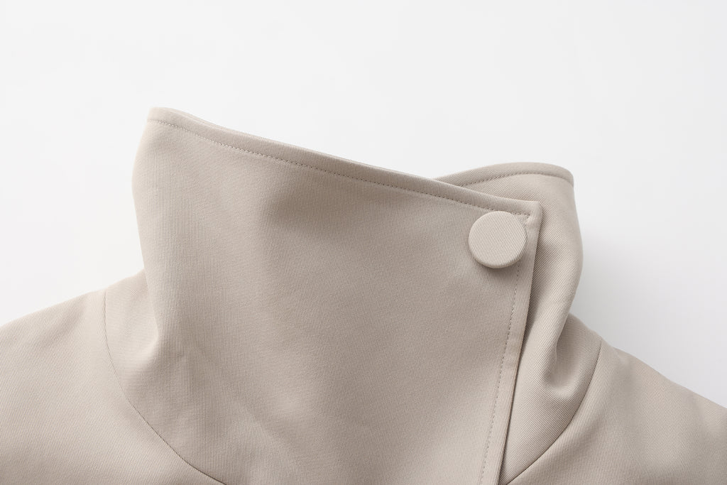 Light Grey Stand Collar Double-Breasted Chain Trench Coat
