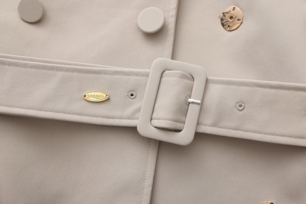 Light Grey Stand Collar Double-Breasted Chain Trench Coat