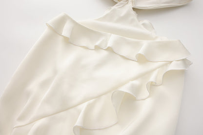 WHITE SANTIN HALTER DRESS