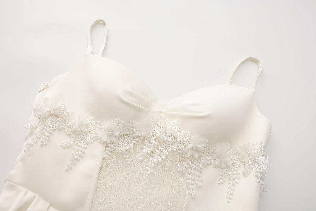 WHITE SANTINE LACE DRESS