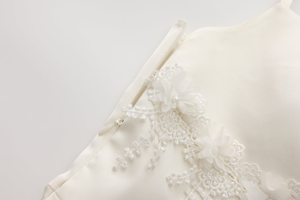 WHITE SANTINE LACE DRESS