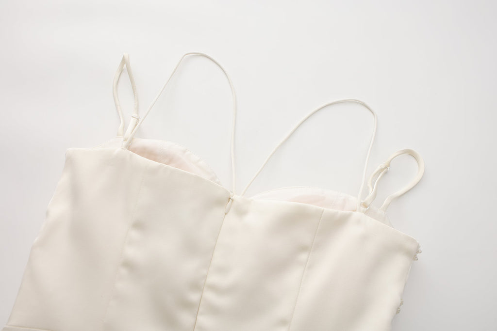 WHITE SANTIN FITTED DRESS