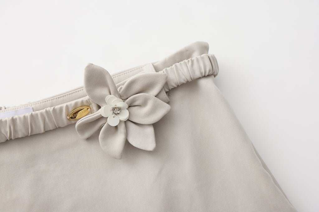 Light Grey A-Line Skirt with Beaded