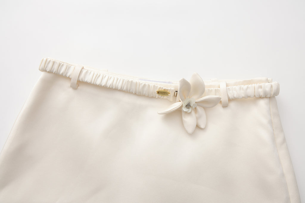 White A-Line Skirt with Beaded