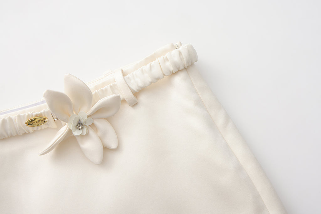 White A-Line Skirt with Beaded