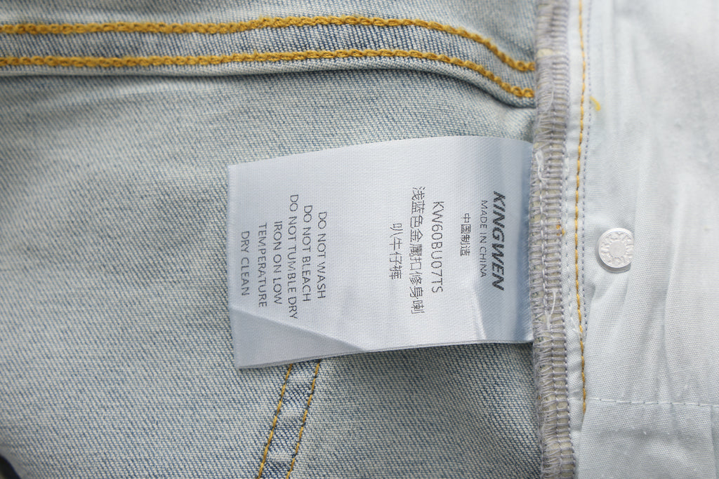 Light Blue Slim Fit Flare Jeans with Metal Buckle