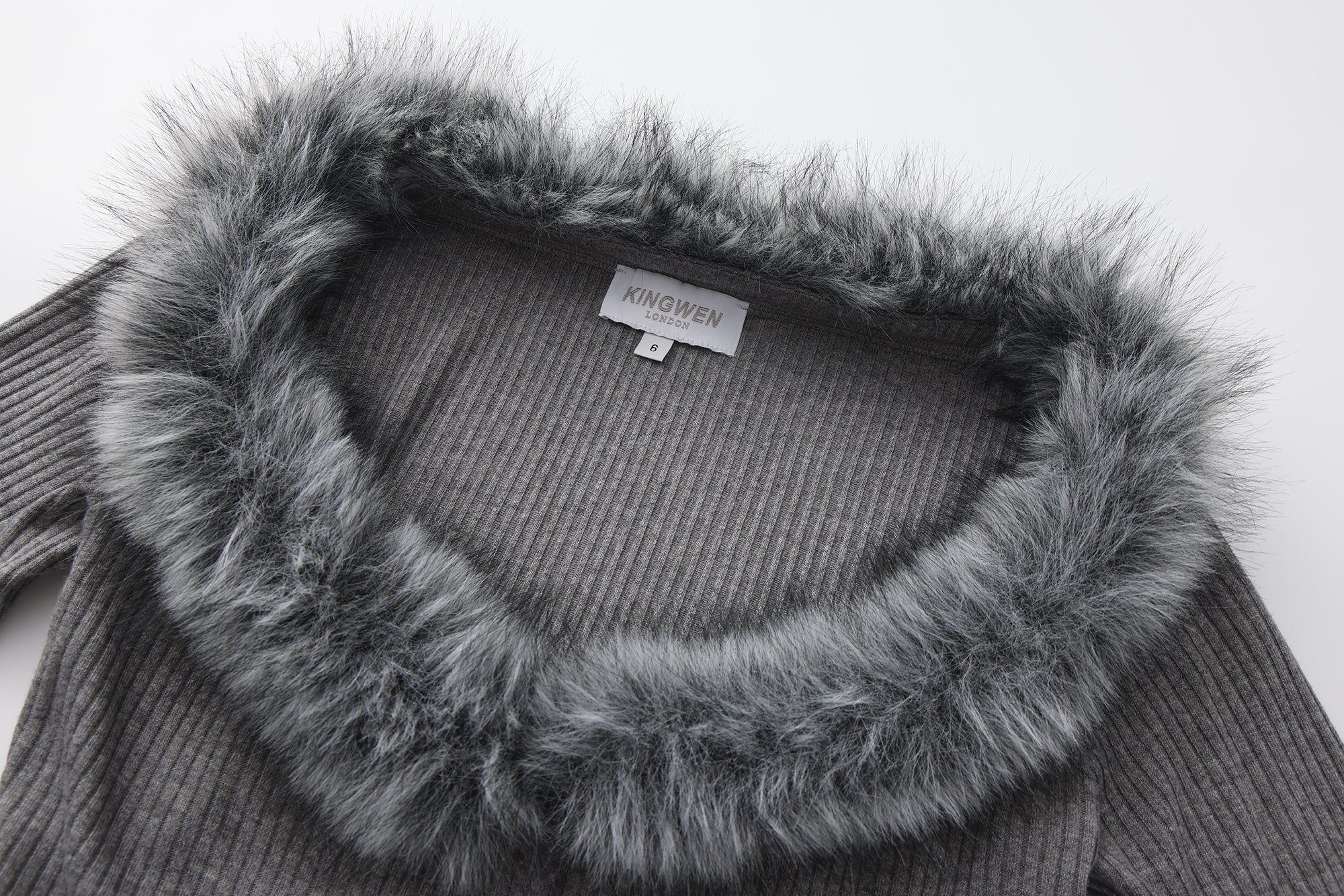 Grey Spliced Furry Collar Gold Button Cardigan