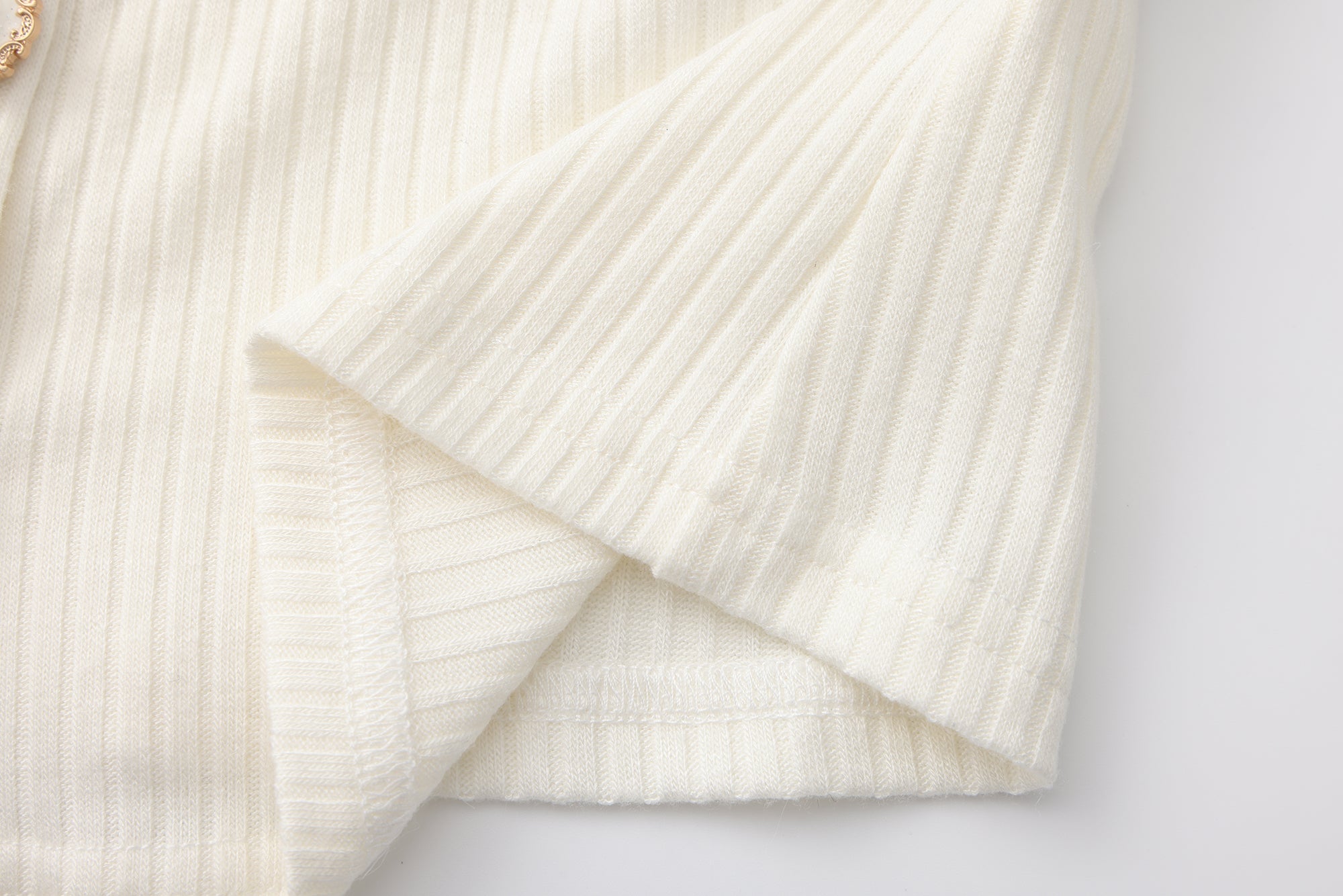 White Spliced Furry Collar Gold Button Cardigan