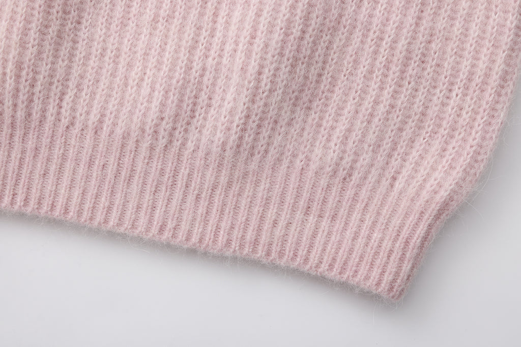 Pink Off-Shoulder Leather Buckle Iris Pattern Sweater