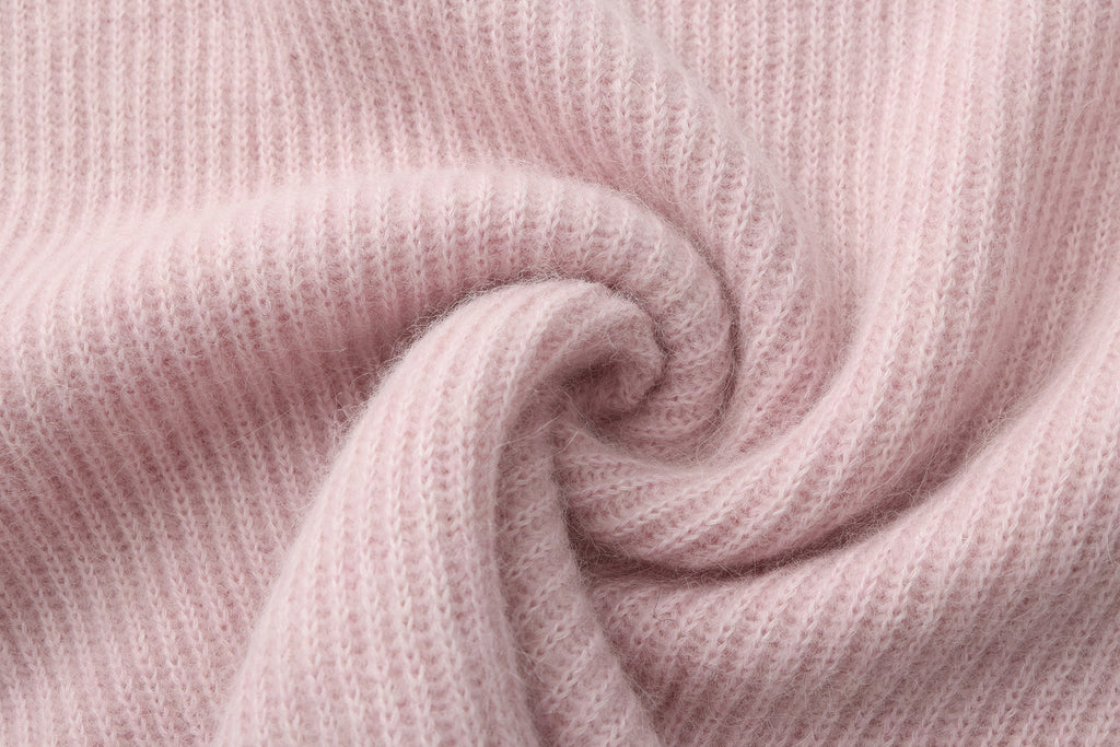 Pink Off-Shoulder Leather Buckle Iris Pattern Sweater
