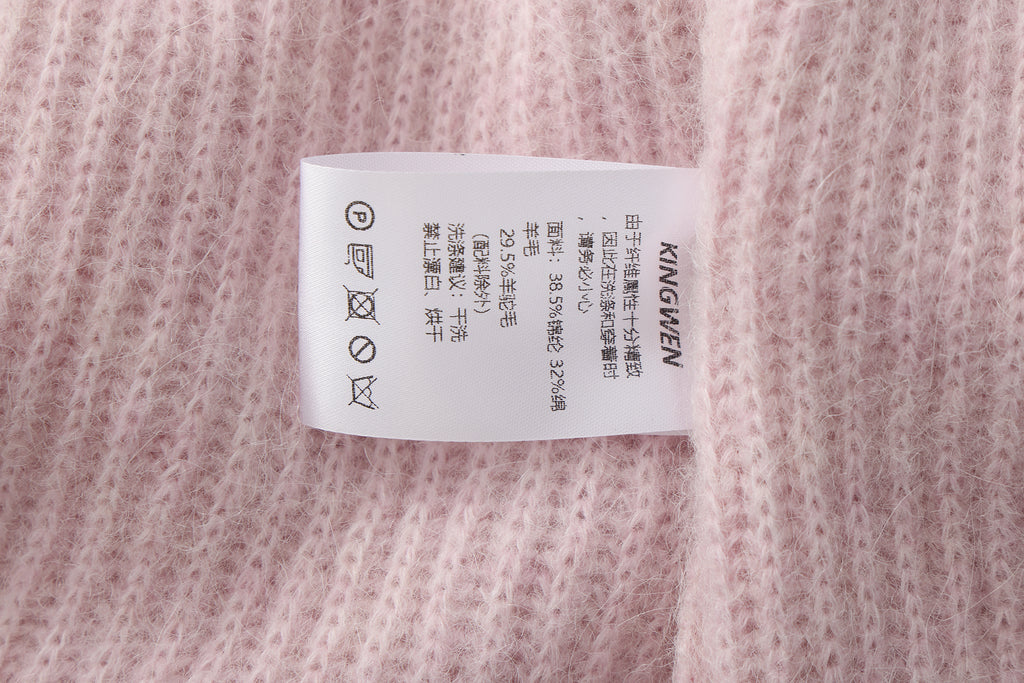 Pink Off-Shoulder Leather Buckle Iris Pattern Sweater