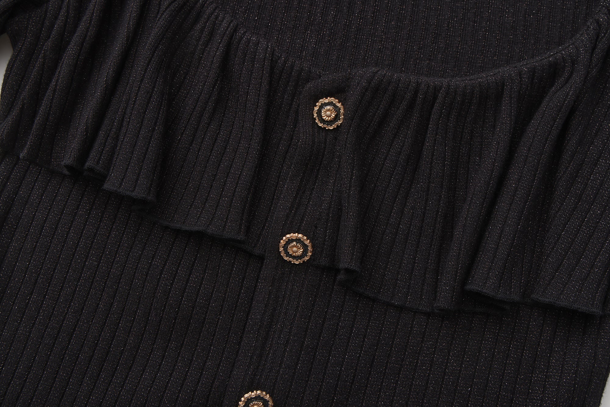 Black Silver Thread U-Neck Lace Trim Knit Cardigan