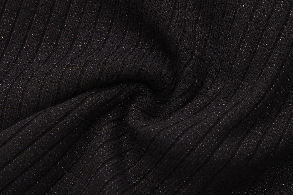 Black Silver Thread U-Neck Lace Trim Knit Cardigan