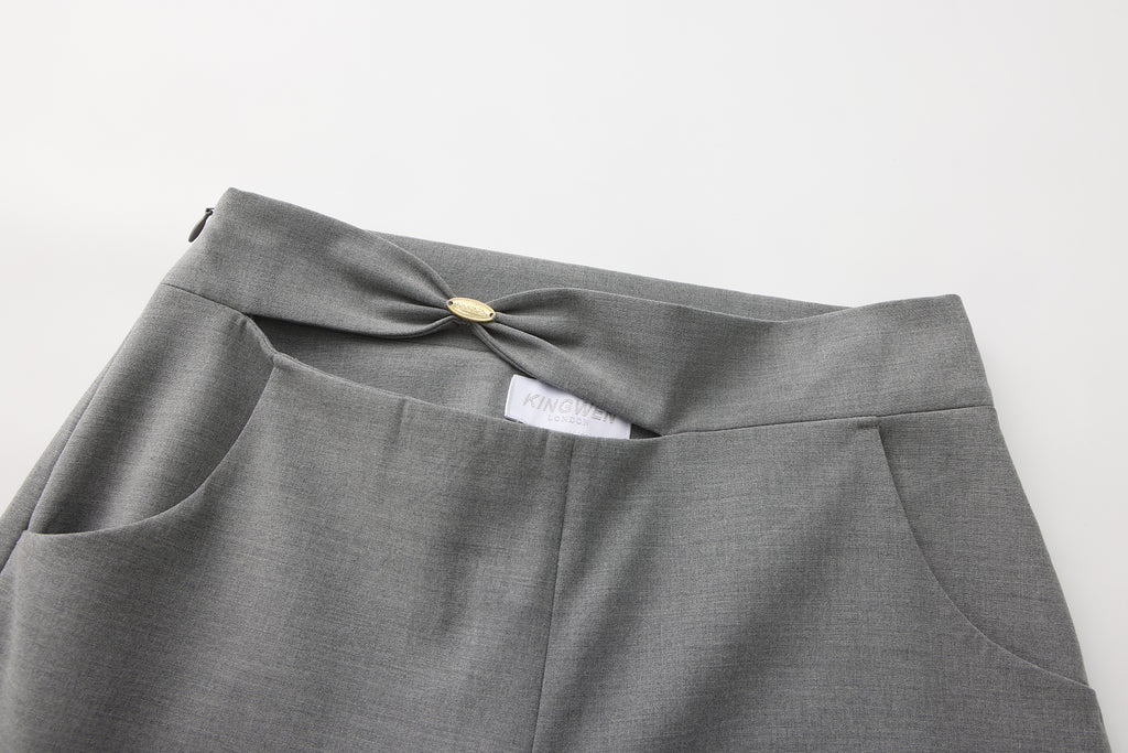 Warm Grey Bow Hollow Spliced Straight-Leg Pants