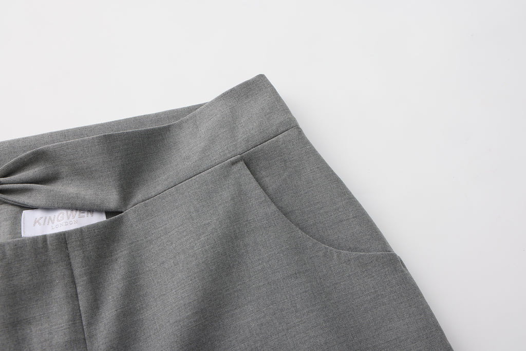 Warm Grey Bow Hollow Spliced Straight-Leg Pants