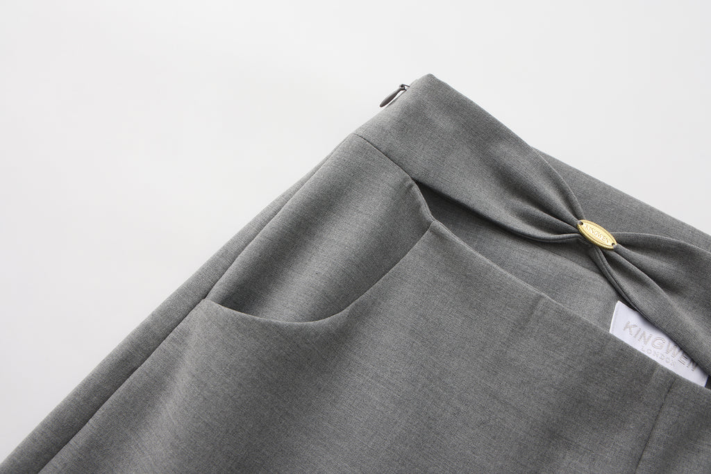 Warm Grey Bow Hollow Spliced Straight-Leg Pants