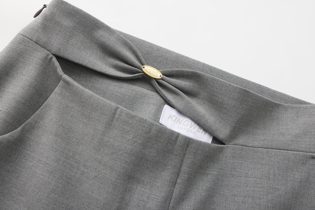 Warm Grey Bow Hollow Spliced Straight-Leg Pants