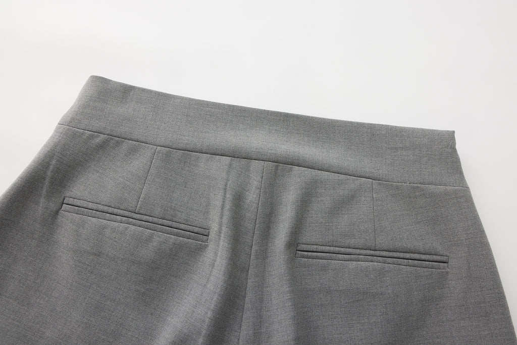 Warm Grey Bow Hollow Spliced Straight-Leg Pants