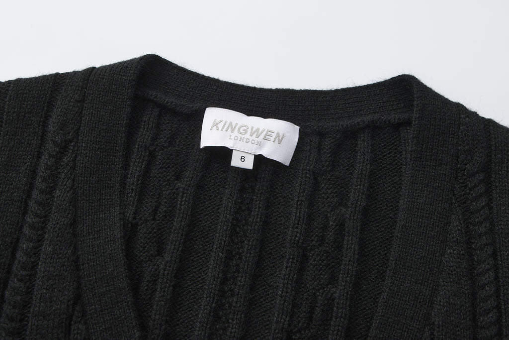 Black Oversized Knit Chain Detail Gold Button Cardigan Coat