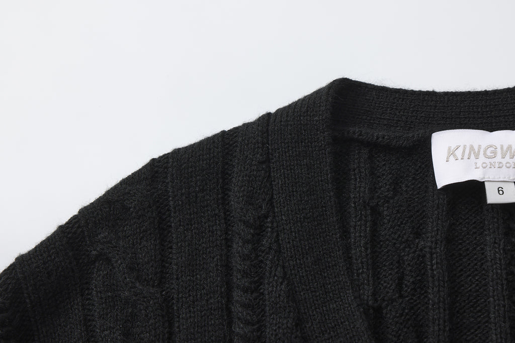 Black Oversized Knit Chain Detail Gold Button Cardigan Coat