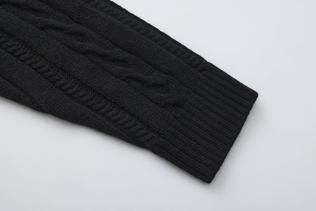 Black Oversized Knit Chain Detail Gold Button Cardigan Coat