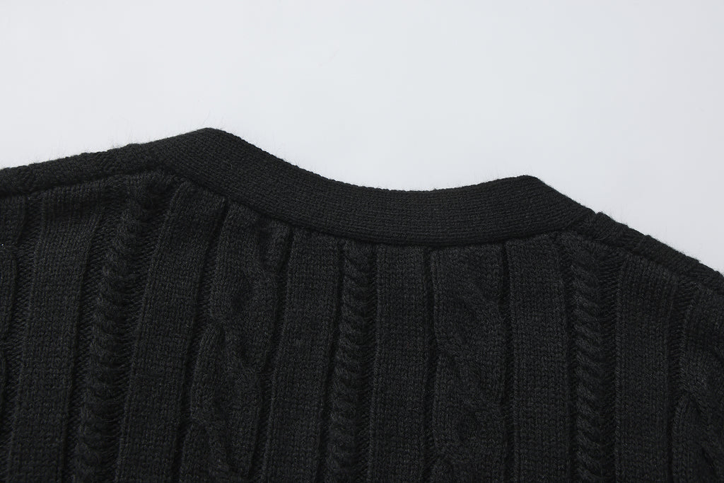 Black Oversized Knit Chain Detail Gold Button Cardigan Coat