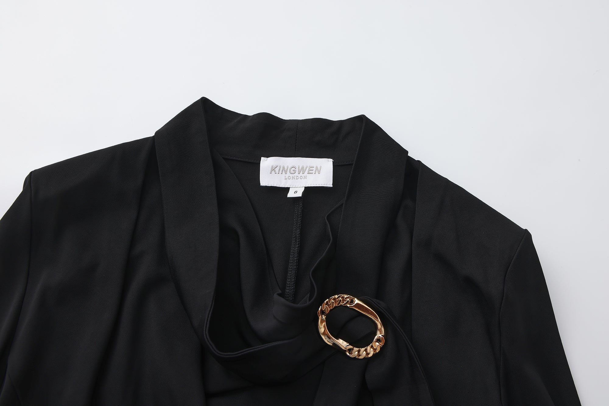 Black Cowl Neck Gold Button Ribbon Blouse